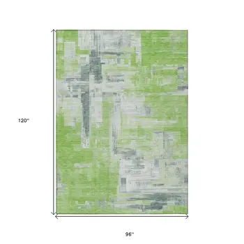 8' X 10' Artichoke Green And Green Abstract Washable Indoor Outdoor Area Rug