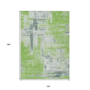 10' X 14' Artichoke Green And Green Abstract Washable Indoor Outdoor Area Rug