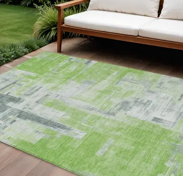 10' X 14' Artichoke Green And Green Abstract Washable Indoor Outdoor Area Rug