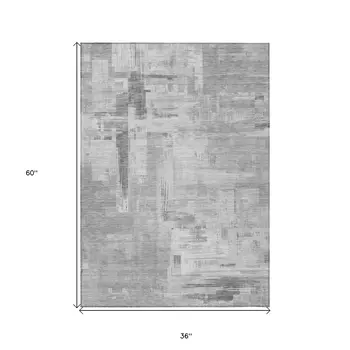 3' X 5' Gray And Off White Abstract Washable Indoor Outdoor Area Rug