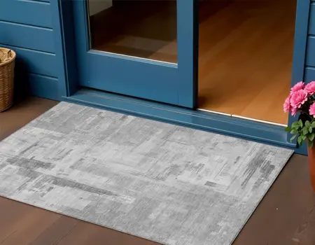 3' X 5' Gray And Off White Abstract Washable Indoor Outdoor Area Rug