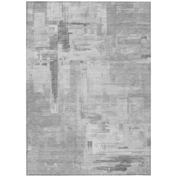 3' X 5' Gray And Off White Abstract Washable Indoor Outdoor Area Rug
