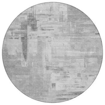 8' Gray And Off White Round Abstract Washable Indoor Outdoor Area Rug