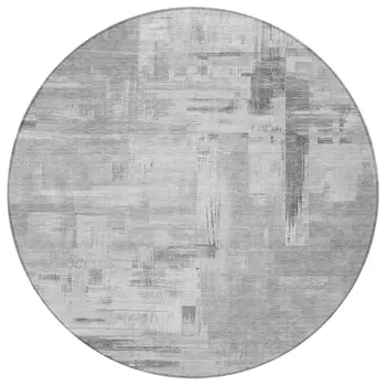 8' Gray And Off White Round Abstract Washable Indoor Outdoor Area Rug
