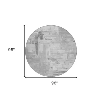 8' Gray And Off White Round Abstract Washable Indoor Outdoor Area Rug