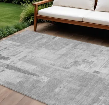 10' X 14' Gray And Off White Abstract Washable Indoor Outdoor Area Rug