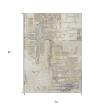 5' X 8' Ivory And Beige Abstract Washable Indoor Outdoor Area Rug