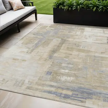 5' X 8' Ivory And Beige Abstract Washable Indoor Outdoor Area Rug