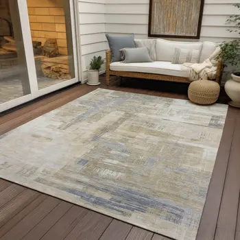 5' X 8' Ivory And Beige Abstract Washable Indoor Outdoor Area Rug