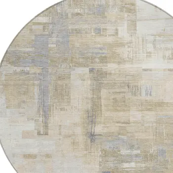 8' Ivory And Beige Round Abstract Washable Indoor Outdoor Area Rug