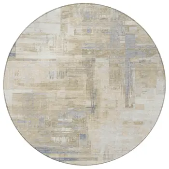 8' Ivory And Beige Round Abstract Washable Indoor Outdoor Area Rug
