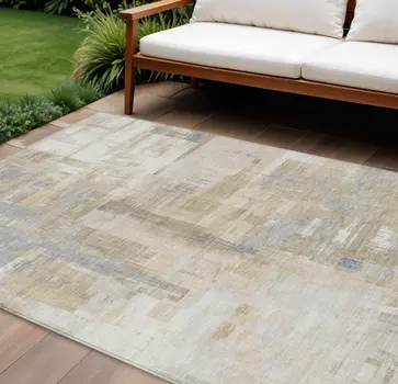 8' X 10' Ivory And Beige Abstract Washable Indoor Outdoor Area Rug