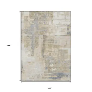 9' X 12' Ivory And Beige Abstract Washable Indoor Outdoor Area Rug