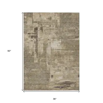 3' X 5' Brown And Beige Abstract Washable Indoor Outdoor Area Rug