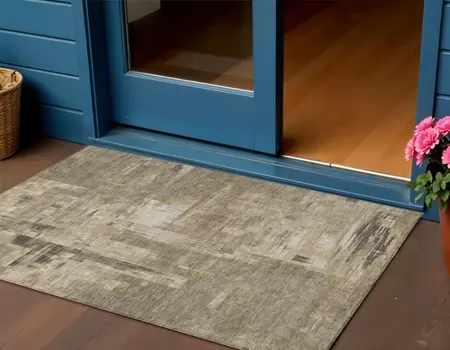 3' X 5' Brown And Beige Abstract Washable Indoor Outdoor Area Rug