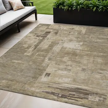 5' X 8' Brown And Beige Abstract Washable Indoor Outdoor Area Rug