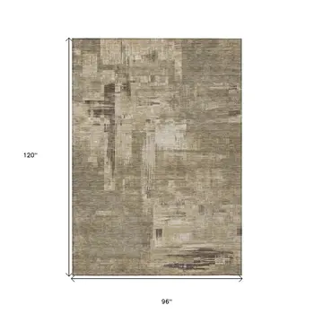 8' X 10' Brown And Beige Abstract Washable Indoor Outdoor Area Rug