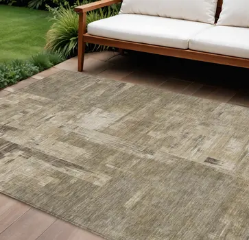 8' X 10' Brown And Beige Abstract Washable Indoor Outdoor Area Rug