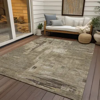 8' X 10' Brown And Beige Abstract Washable Indoor Outdoor Area Rug