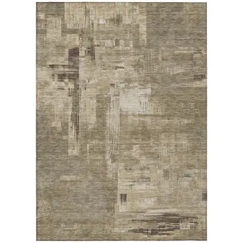 8' X 10' Brown And Beige Abstract Washable Indoor Outdoor Area Rug