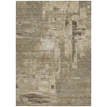 8' X 10' Brown And Beige Abstract Washable Indoor Outdoor Area Rug