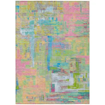 3' X 5' Pink Key Lime And Sky Blue Abstract Washable Indoor Outdoor Area Rug