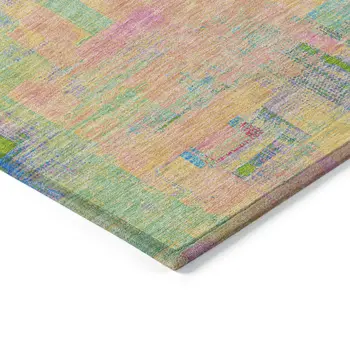 3' X 5' Pink Key Lime And Sky Blue Abstract Washable Indoor Outdoor Area Rug