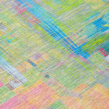 3' X 5' Pink Key Lime And Sky Blue Abstract Washable Indoor Outdoor Area Rug