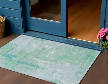 3' X 5' Sky Blue And Blue Abstract Washable Indoor Outdoor Area Rug