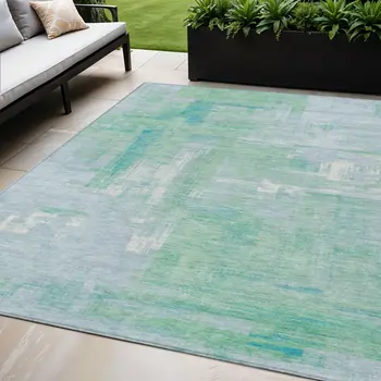 5' X 8' Sky Blue And Blue Abstract Washable Indoor Outdoor Area Rug