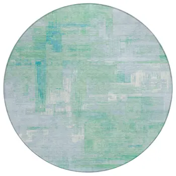 8' Sky Blue And Blue Round Abstract Washable Indoor Outdoor Area Rug