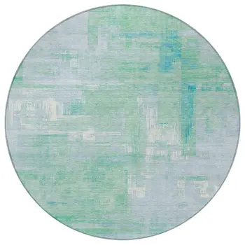 8' Sky Blue And Blue Round Abstract Washable Indoor Outdoor Area Rug