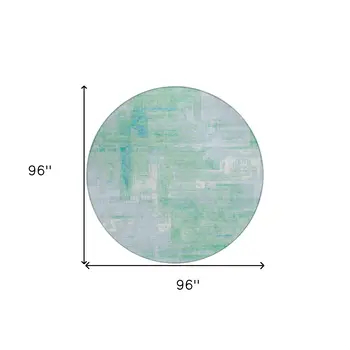 8' Sky Blue And Blue Round Abstract Washable Indoor Outdoor Area Rug