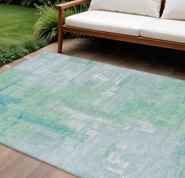 10' X 14' Sky Blue And Blue Abstract Washable Indoor Outdoor Area Rug
