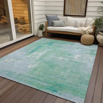 10' X 14' Sky Blue And Blue Abstract Washable Indoor Outdoor Area Rug