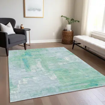 10' X 14' Sky Blue And Blue Abstract Washable Indoor Outdoor Area Rug