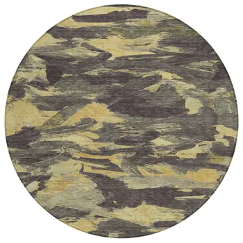 8' Charcoal And Gray Round Abstract Washable Indoor Outdoor Area Rug