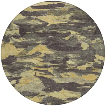 8' Charcoal And Gray Round Abstract Washable Indoor Outdoor Area Rug
