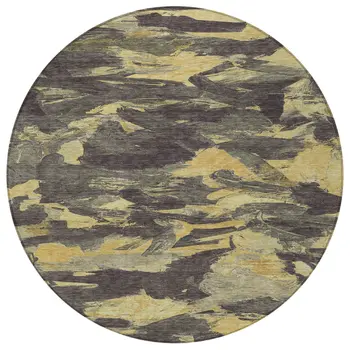 8' Charcoal And Gray Round Abstract Washable Indoor Outdoor Area Rug