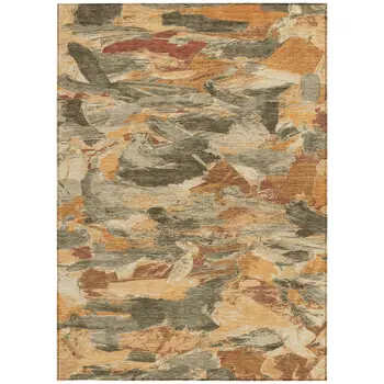 3' X 5' Copper And Orange Abstract Washable Indoor Outdoor Area Rug