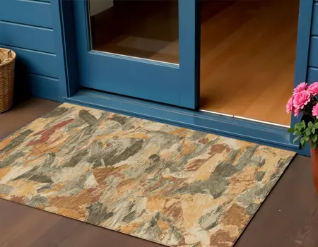 3' X 5' Copper And Orange Abstract Washable Indoor Outdoor Area Rug