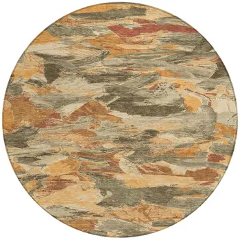 8' Copper And Orange Round Abstract Washable Indoor Outdoor Area Rug