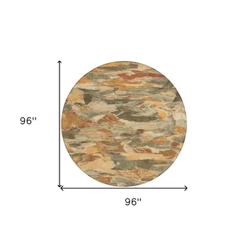 8' Copper And Orange Round Abstract Washable Indoor Outdoor Area Rug
