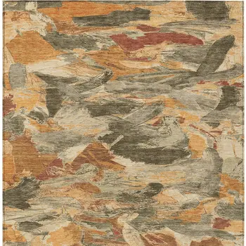 8' X 10' Copper And Orange Abstract Washable Indoor Outdoor Area Rug