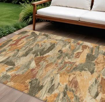 8' X 10' Copper And Orange Abstract Washable Indoor Outdoor Area Rug