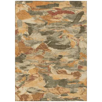 8' X 10' Copper And Orange Abstract Washable Indoor Outdoor Area Rug
