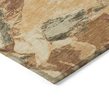 8' X 10' Copper And Orange Abstract Washable Indoor Outdoor Area Rug