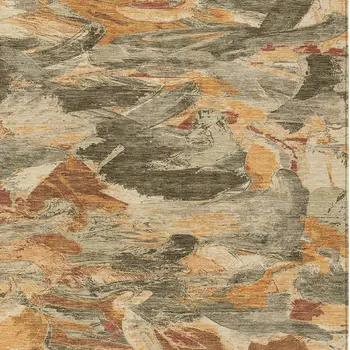 8' X 10' Copper And Orange Abstract Washable Indoor Outdoor Area Rug