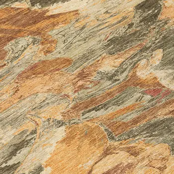 8' X 10' Copper And Orange Abstract Washable Indoor Outdoor Area Rug