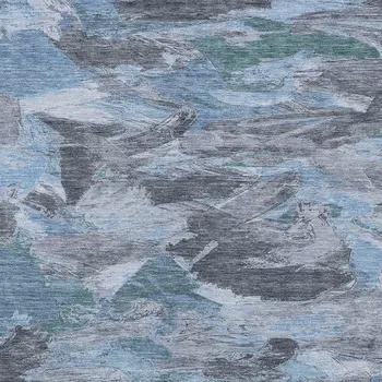 3' X 5' Denim Blue And Blue Abstract Washable Indoor Outdoor Area Rug